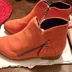 Vibrant Coral Suede Ankle Boots with Zipper